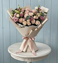 Букет бодрость в поселке имени Цюрупы Букет цветов из:  Розы и Лизиантусы в поселке имени Цюрупы