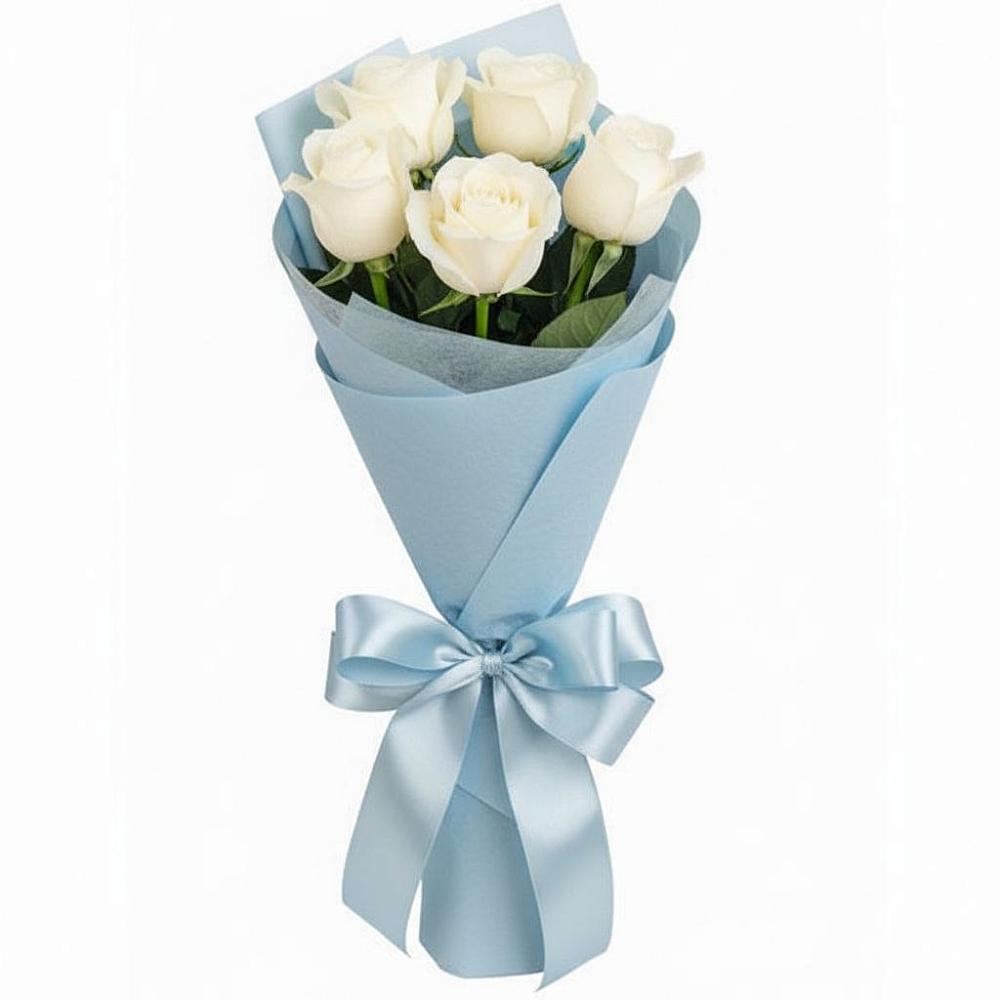 5 Белых роз Проуд в поселке имени Цюрупы Букет 5 Белых роз Проуд в поселке имени Цюрупы