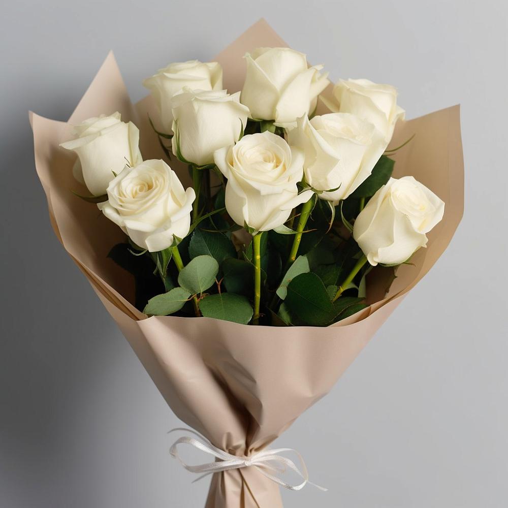 9 Белых роз Эдлесс Лав в поселке имени Цюрупы Букет 9 Белых роз Эдлесс Лав в поселке имени Цюрупы