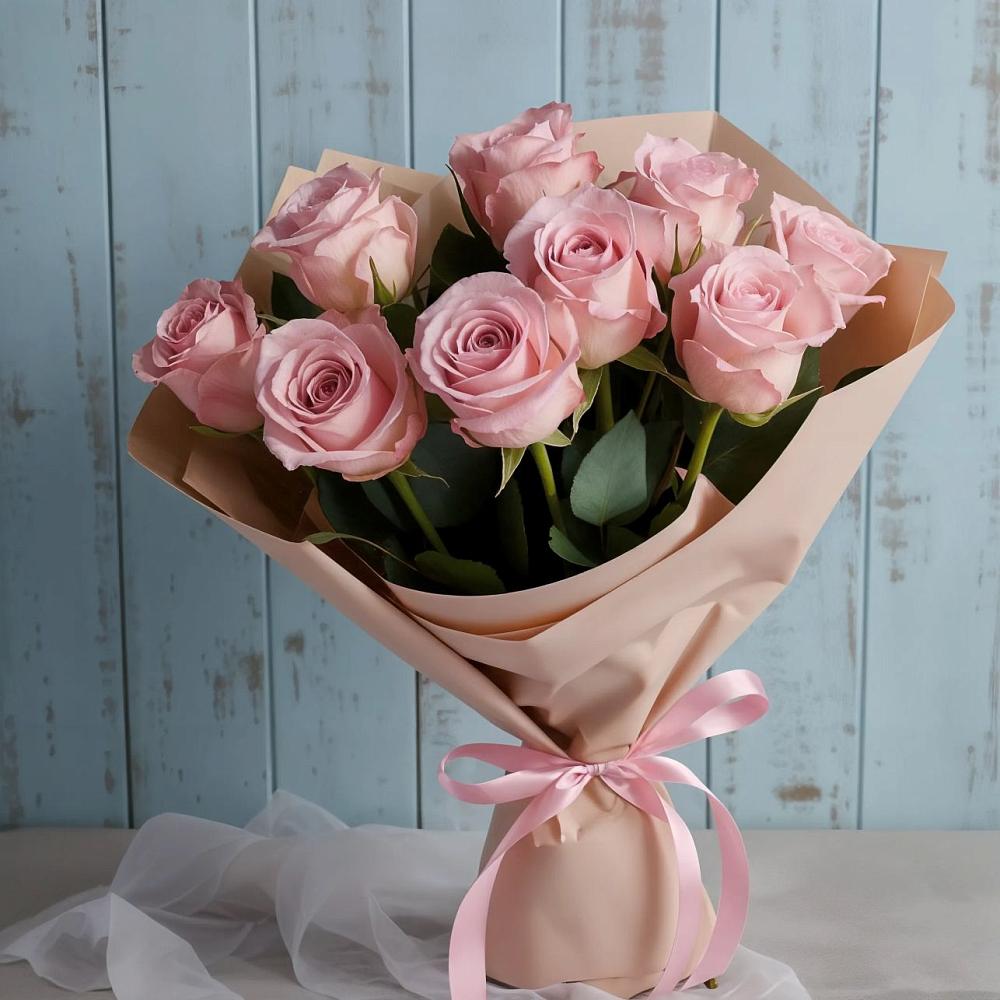 9 розовых роз в поселке имени Цюрупы Букет цветов из: Розы в поселке имени Цюрупы