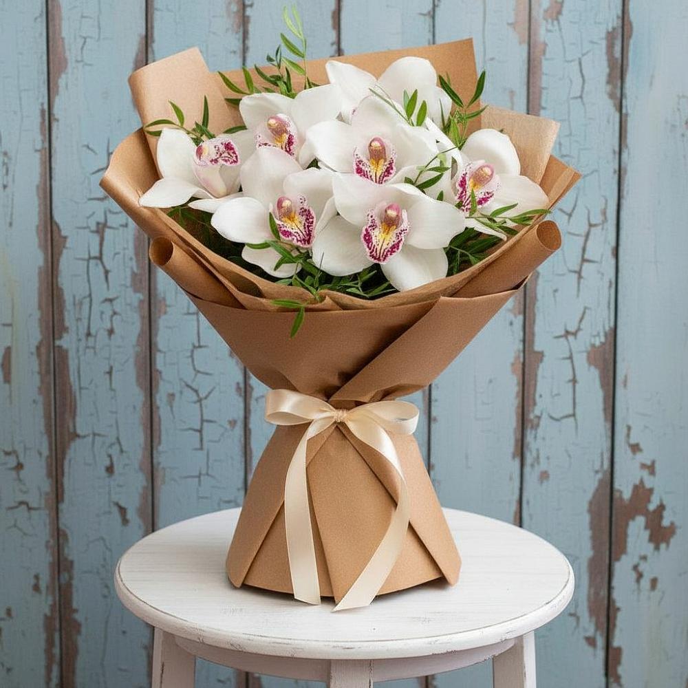 Букет цветов из: Орхидеи и Розы в поселке имени Цюрупы