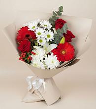 Букет цветов из:  Розы, Хризантемы, Герберы и Лилии в поселке имени Цюрупы