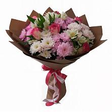 Букет цветов из:  Хризантемы, Альстромерии и Розы в поселке имени Цюрупы