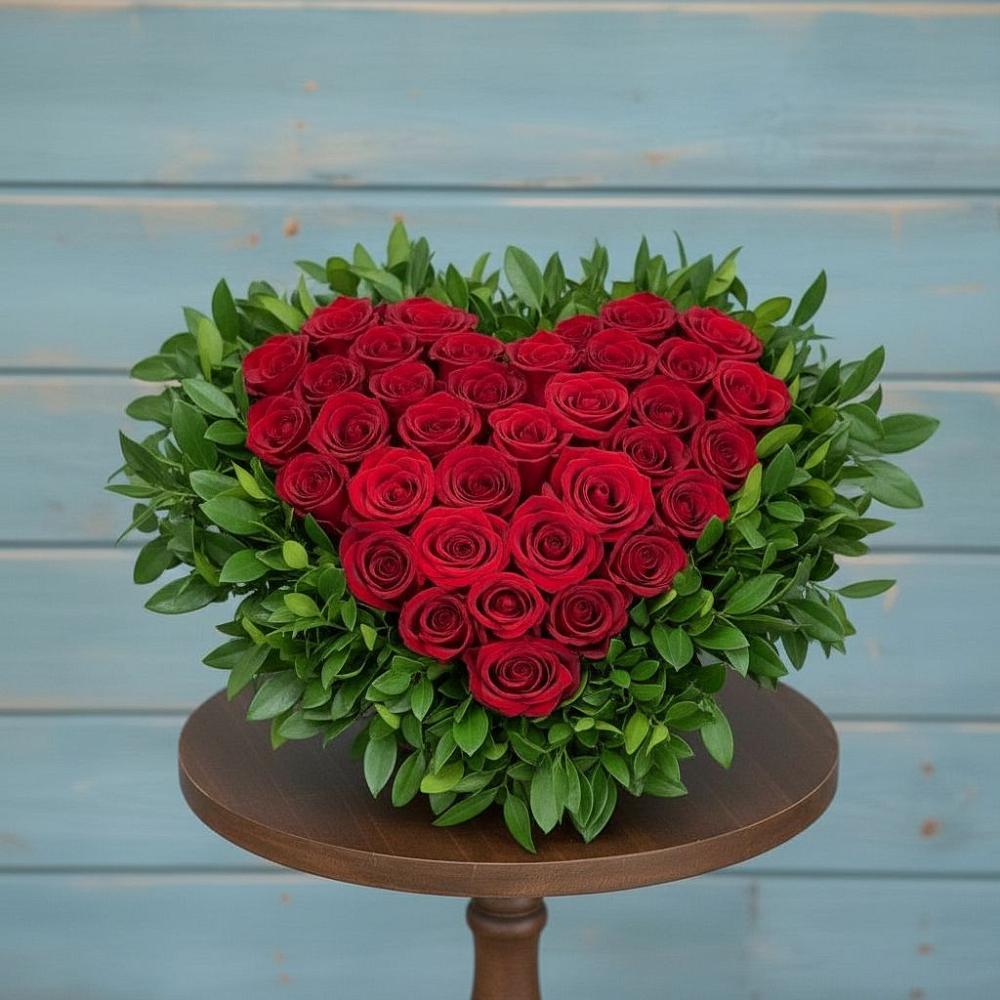 Цветочная композиция из Розы в виде сердца в поселке имени Цюрупы