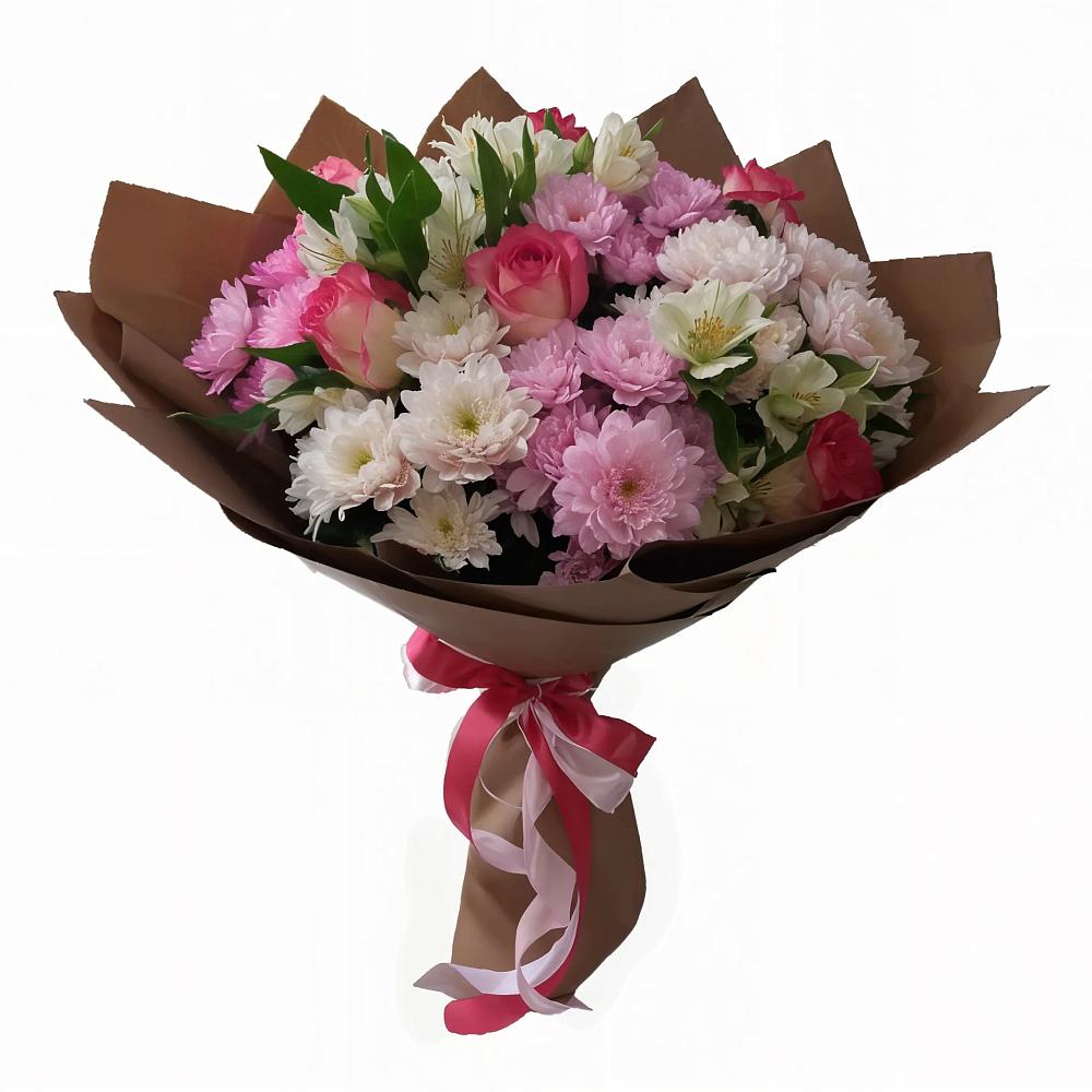 Букет цветов из: Хризантемы, Альстромерии и Розы в поселке имени Цюрупы